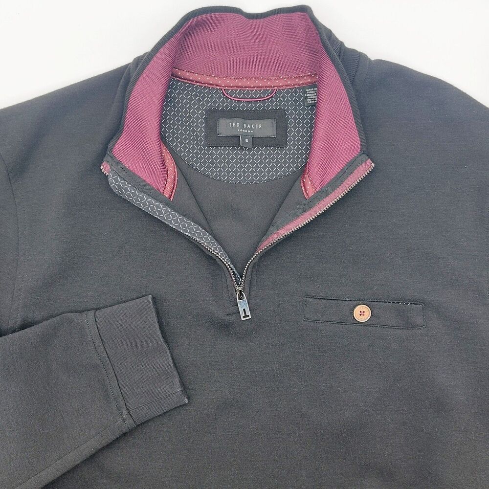 Ted Baker 1/4 Zip Pullover Sweater Mens Size 6/XXL Black Chest Pocket Mock Neck